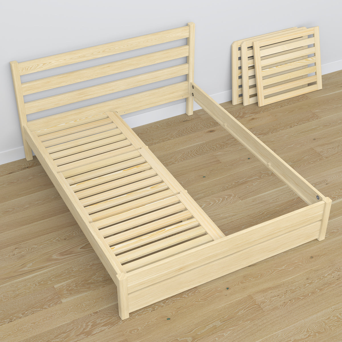 Lit double pin incolore en bois – dimensions et schéma, Nizio Home