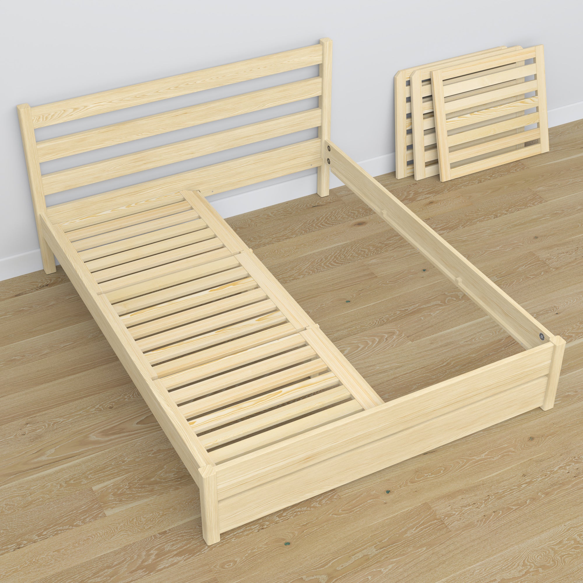 Lit double pin incolore en bois – dimensions et schéma, Nizio Home