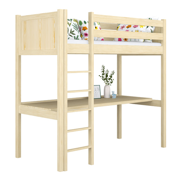 Clear Pine Wooden Loft Bed with Desk – Children’s Room, Scandi Nizio