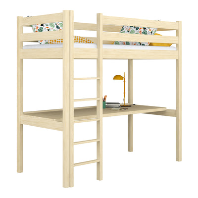 Lit mezzanine avec bureau en bois pin incolore – chambre d'enfant, scandinave Nizio