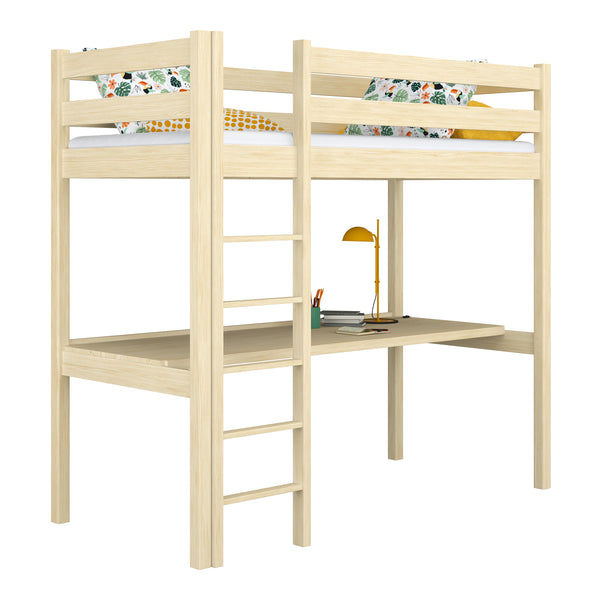 Clear Pine Wooden Loft Bed with Desk – Children’s Room, Scandi Nizio