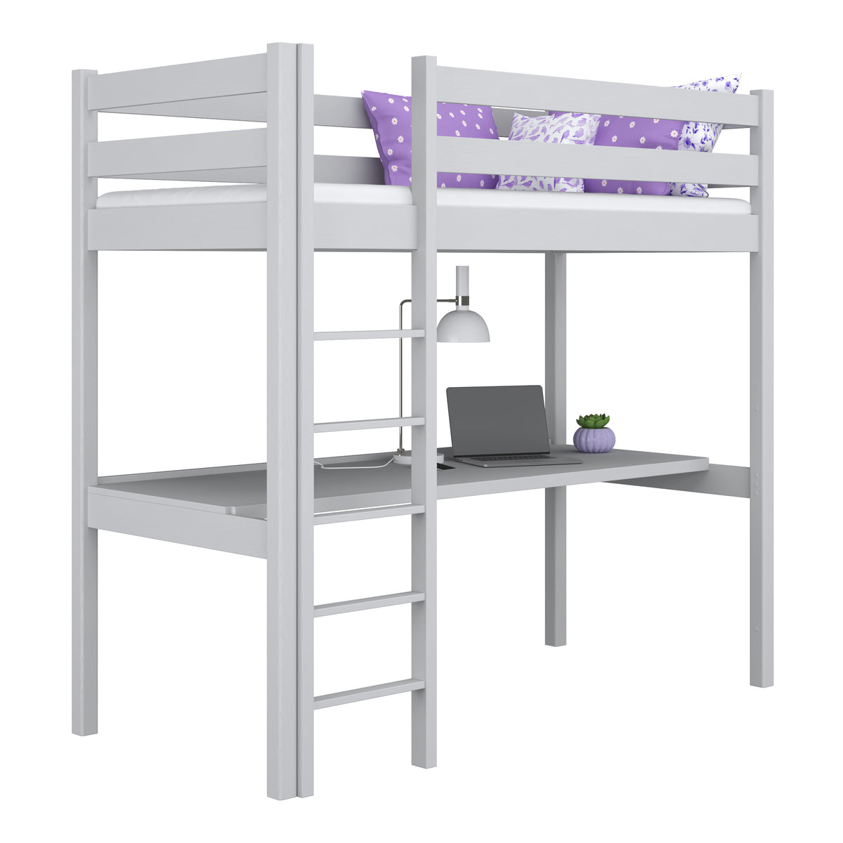 Lit mezzanine avec bureau en bois gris – chambre d'enfant, scandinave Nizio