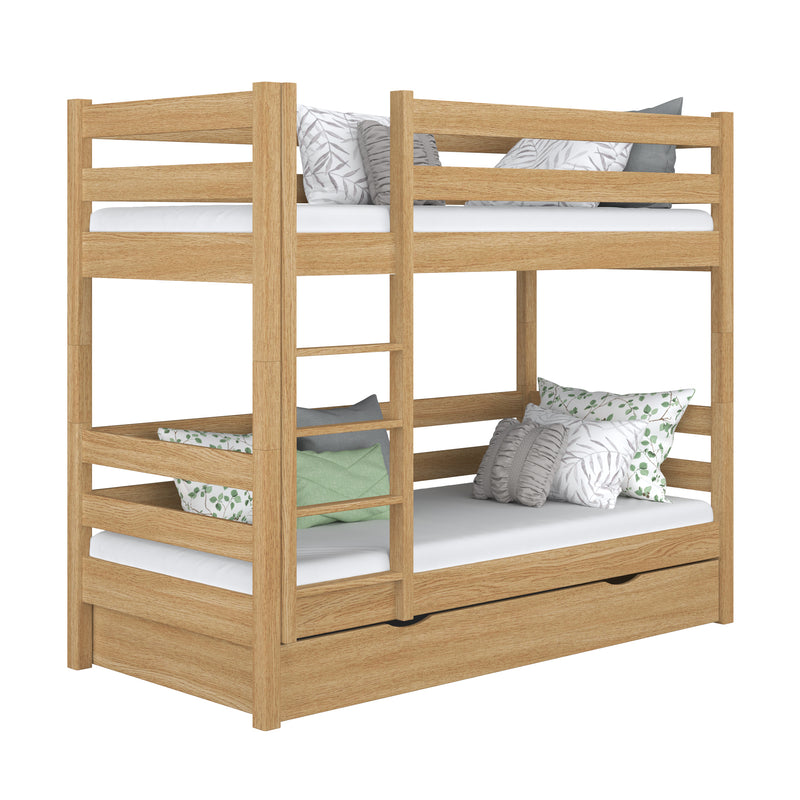 Lit superposé avec tiroir en chêne chêne naturel – chambre d'enfant, bois massif, scandinave