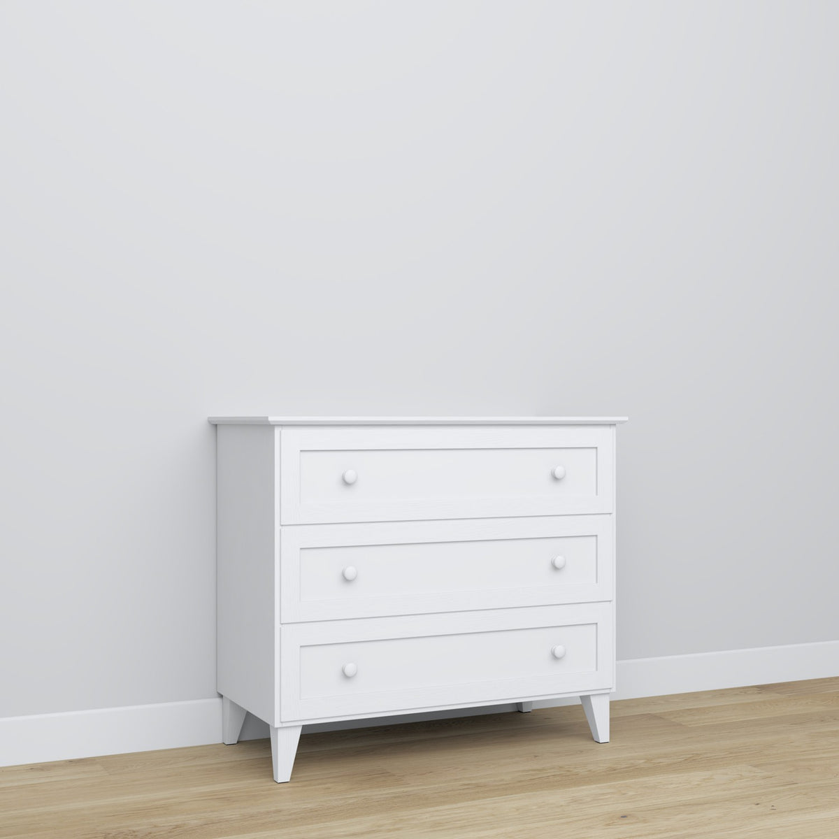Commode 3S en bois blanc – plateau et détails, haute qualité Nizio Home