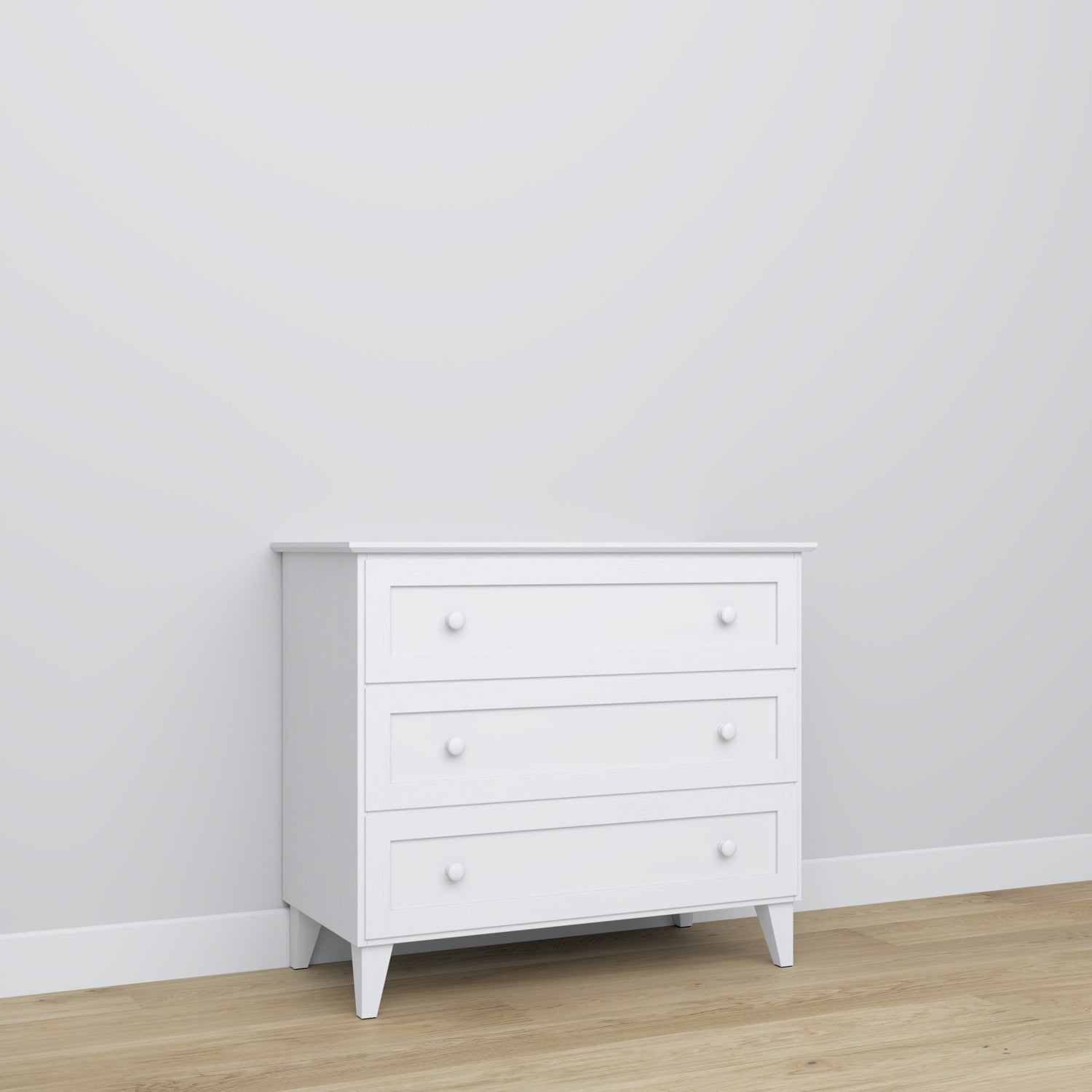 Commode 3S en bois blanc – plateau et détails, haute qualité Nizio Home