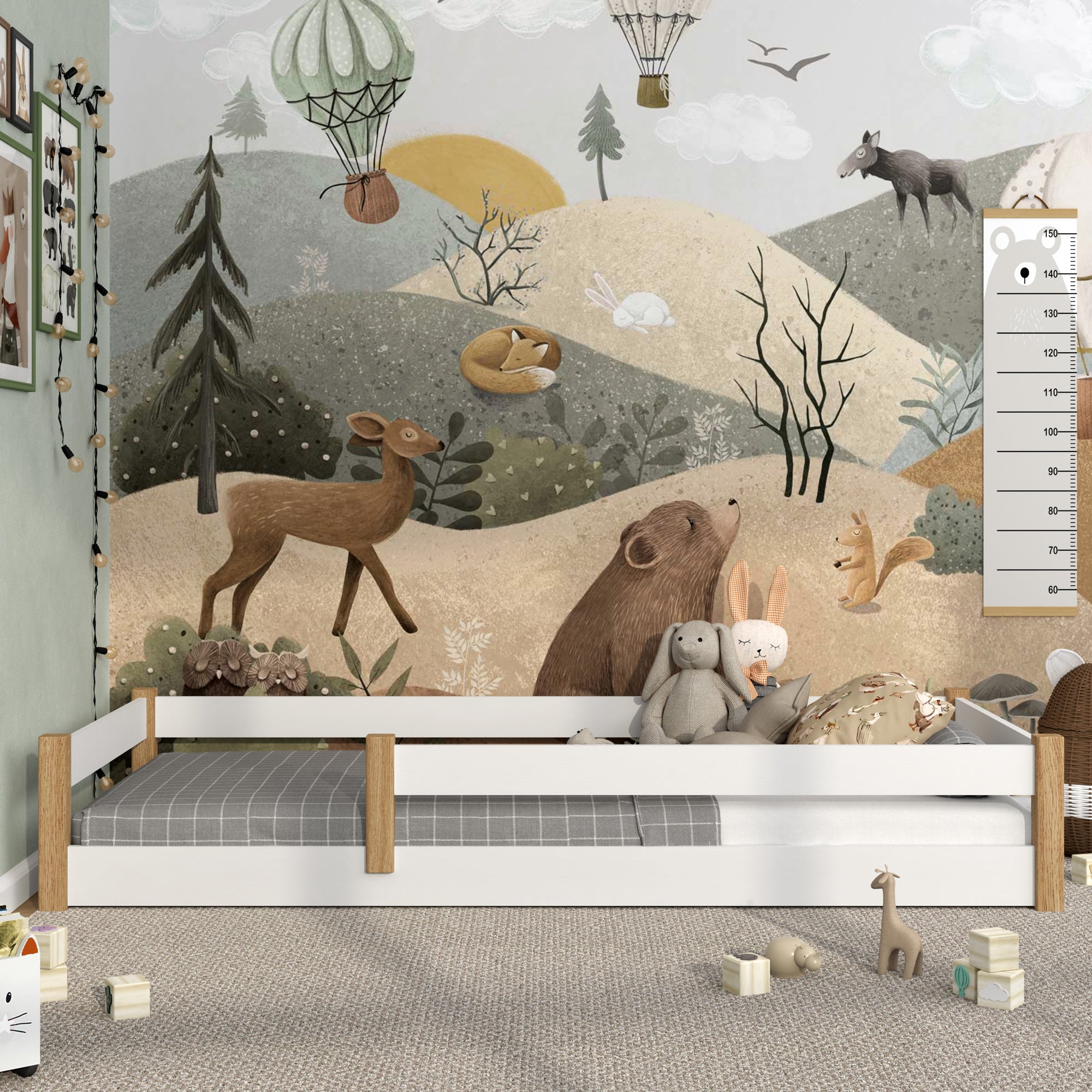Lit bas en bois blanc-chêne – chambre, bois massif, style scandinave Nizio
