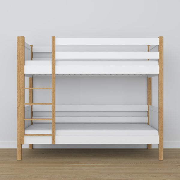White and Oak Bunk Bed – Wooden Ladder and Safety Rail, Nizio Home