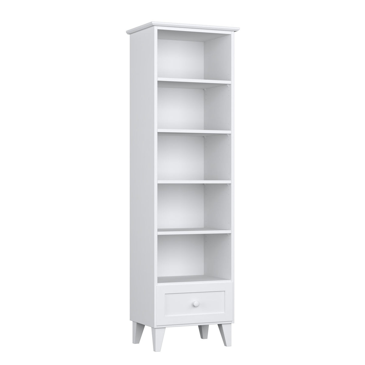 Étagère 1S 57 blanc en bois – vue de côté, profondeur i profil