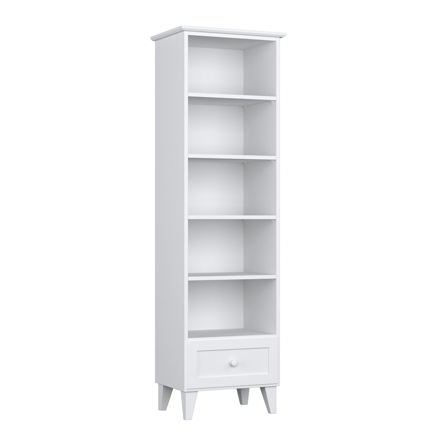 Étagère 1S 57 blanc en bois – vue de côté, profondeur i profil