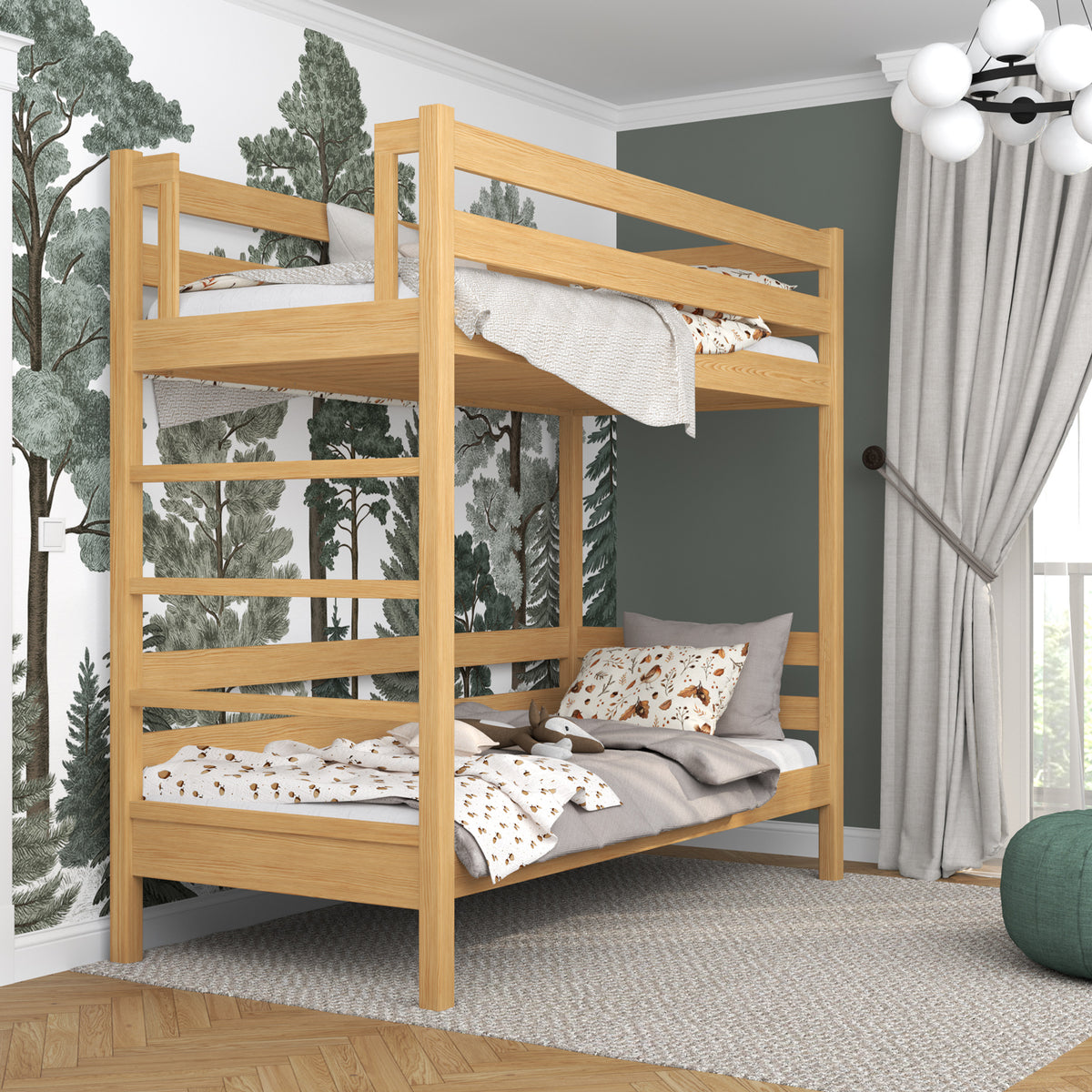 Lit superposé en bois pin naturel – chambre d'enfant, bois massif, style scandinave