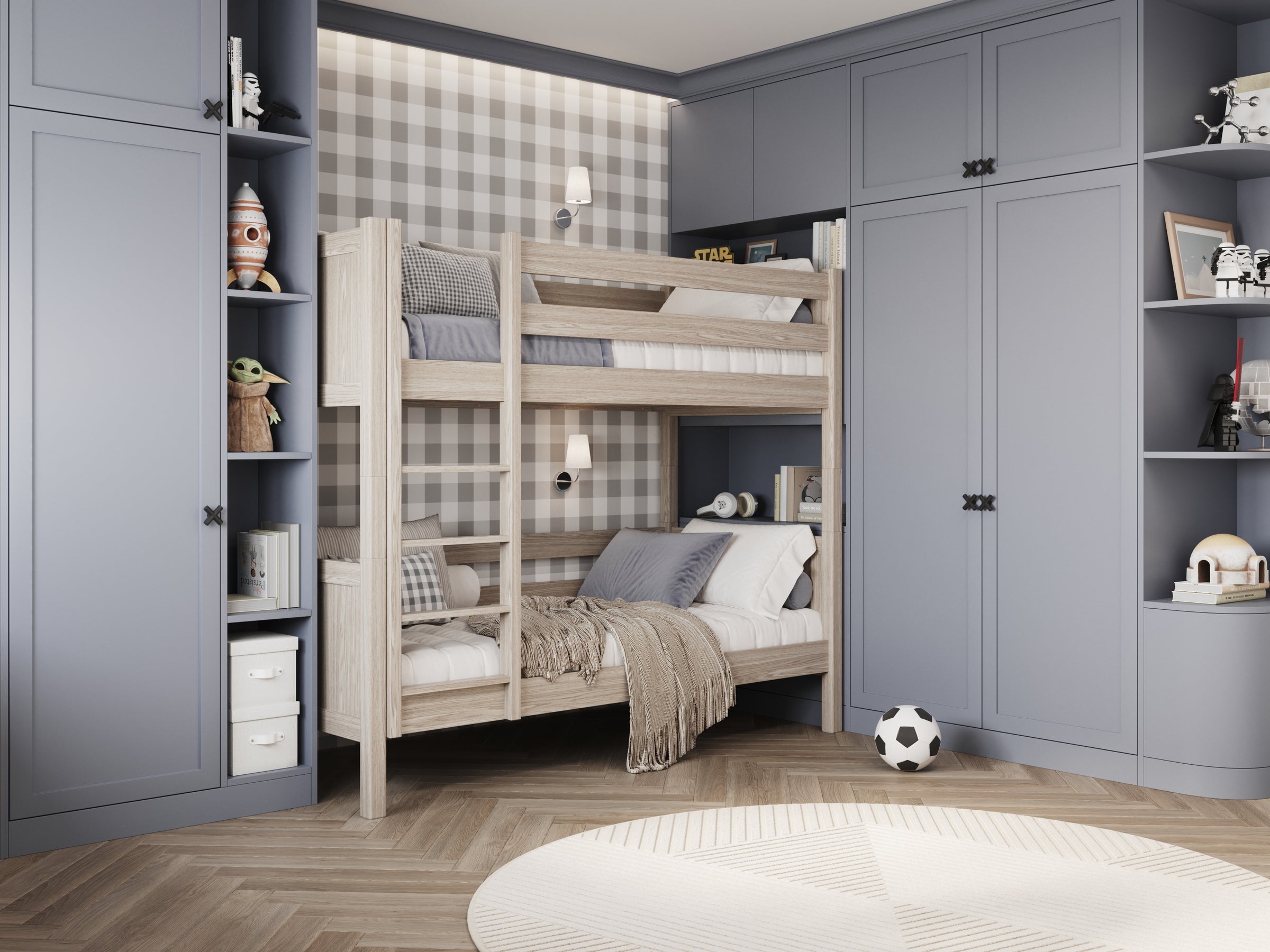 Lit superposé chêne blanchi dans la chambre d'enfant – décoration scandinave, en chêne