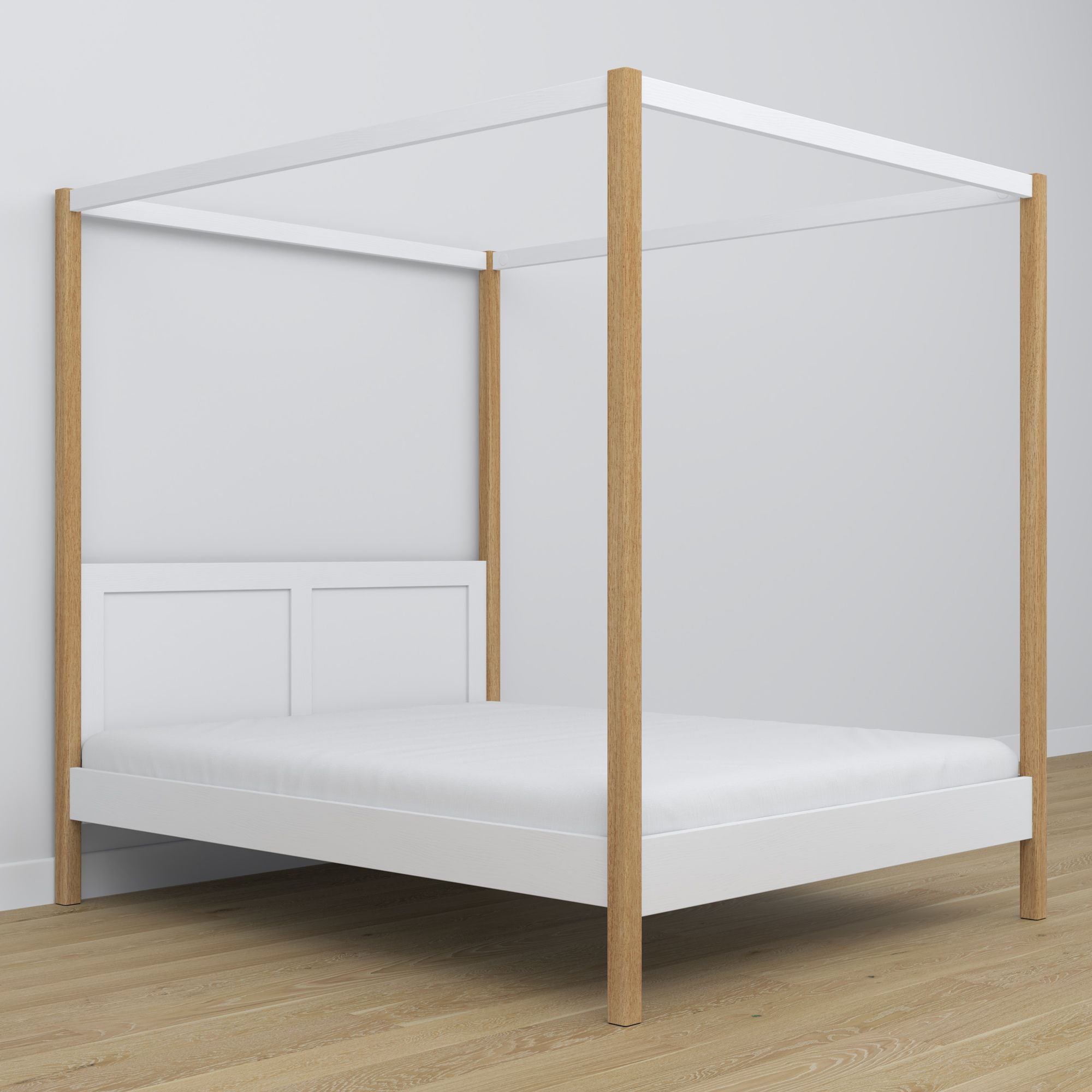 Lit à baldaquin en bois blanc-chêne – dimensions et schéma, Nizio Home