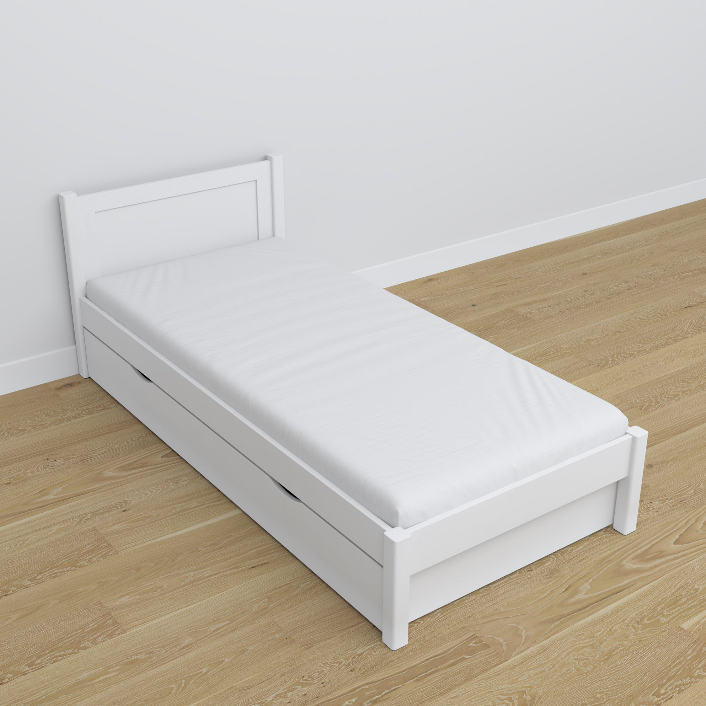 Lit avec tiroir en bois blanc – dimensions et schéma, Nizio Home