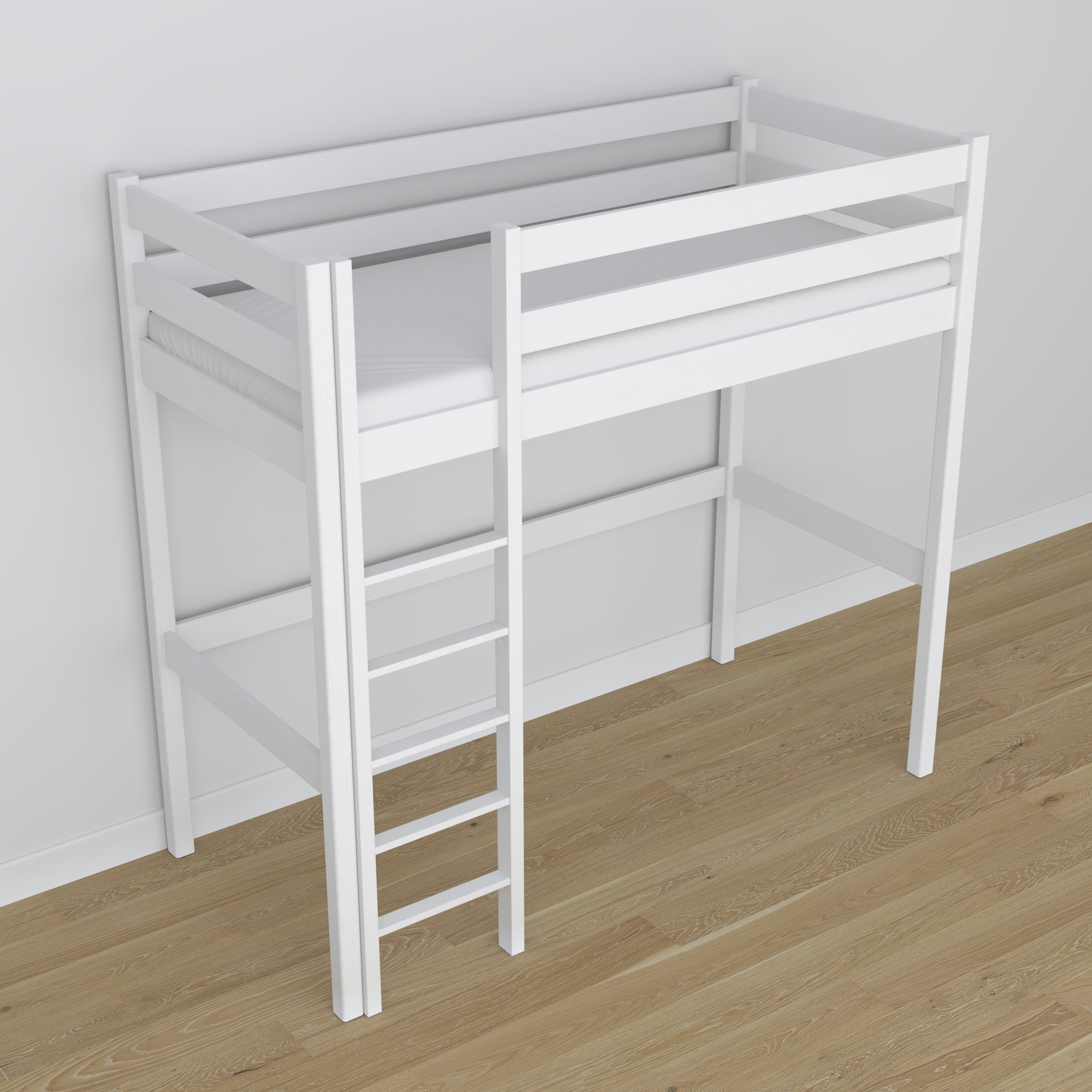 Lit mezzanine blanc dans la chambre d'enfant – décoration scandinave, en bois