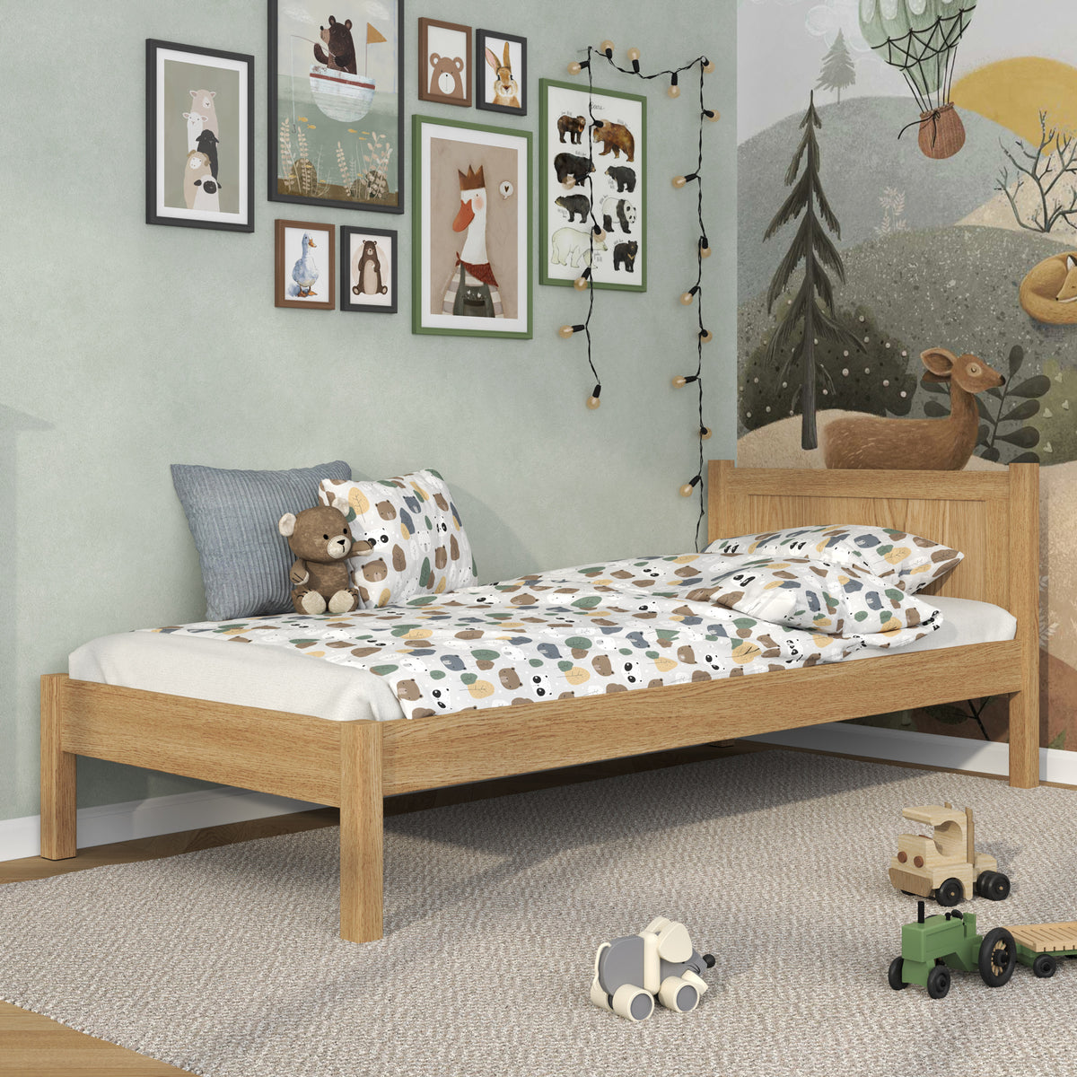 Lit simple en chêne chêne naturel – chambre d'enfant, bois massif, style scandinave