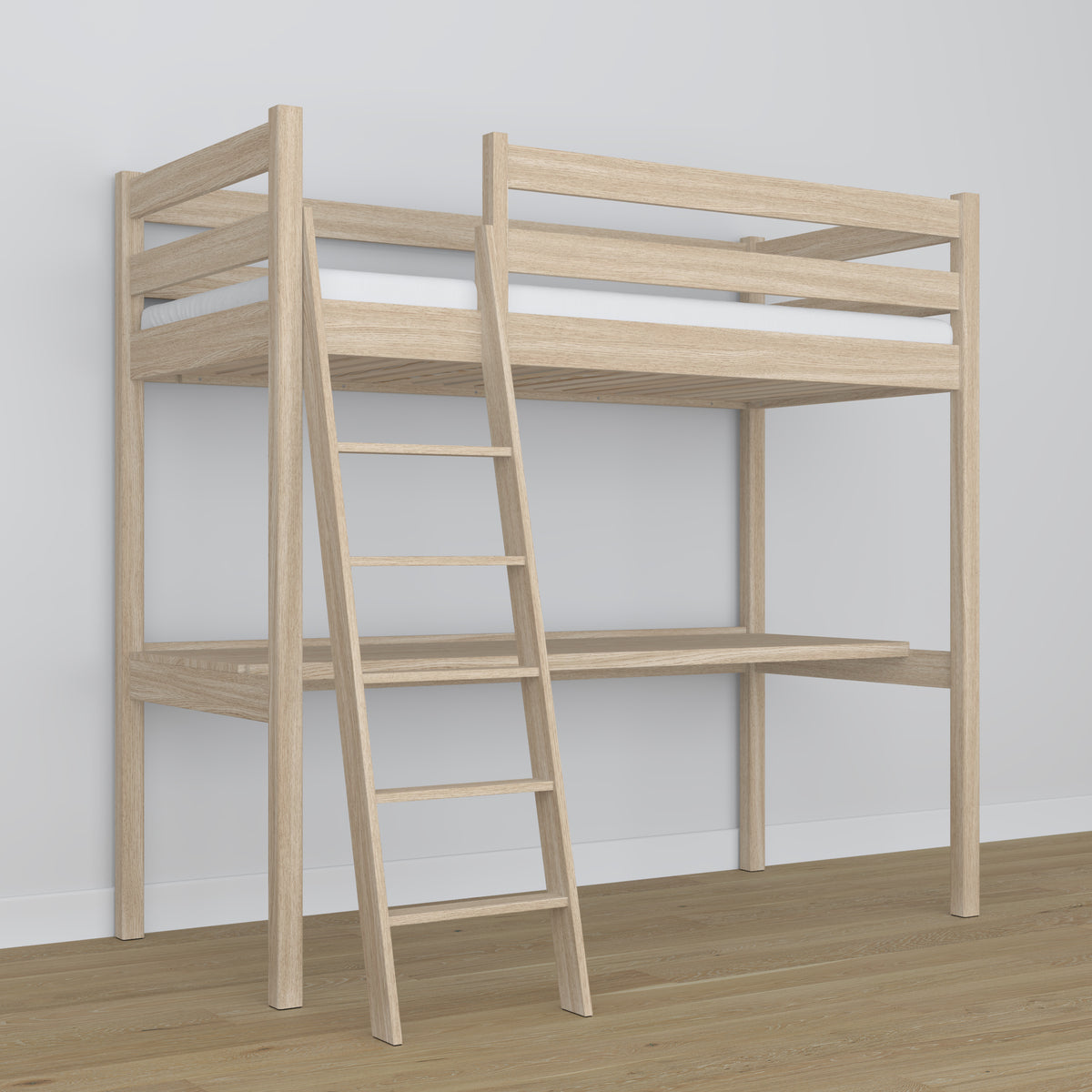 Lit mezzanine avec bureau chêne blanchi en chêne – dimensions, Nizio Home