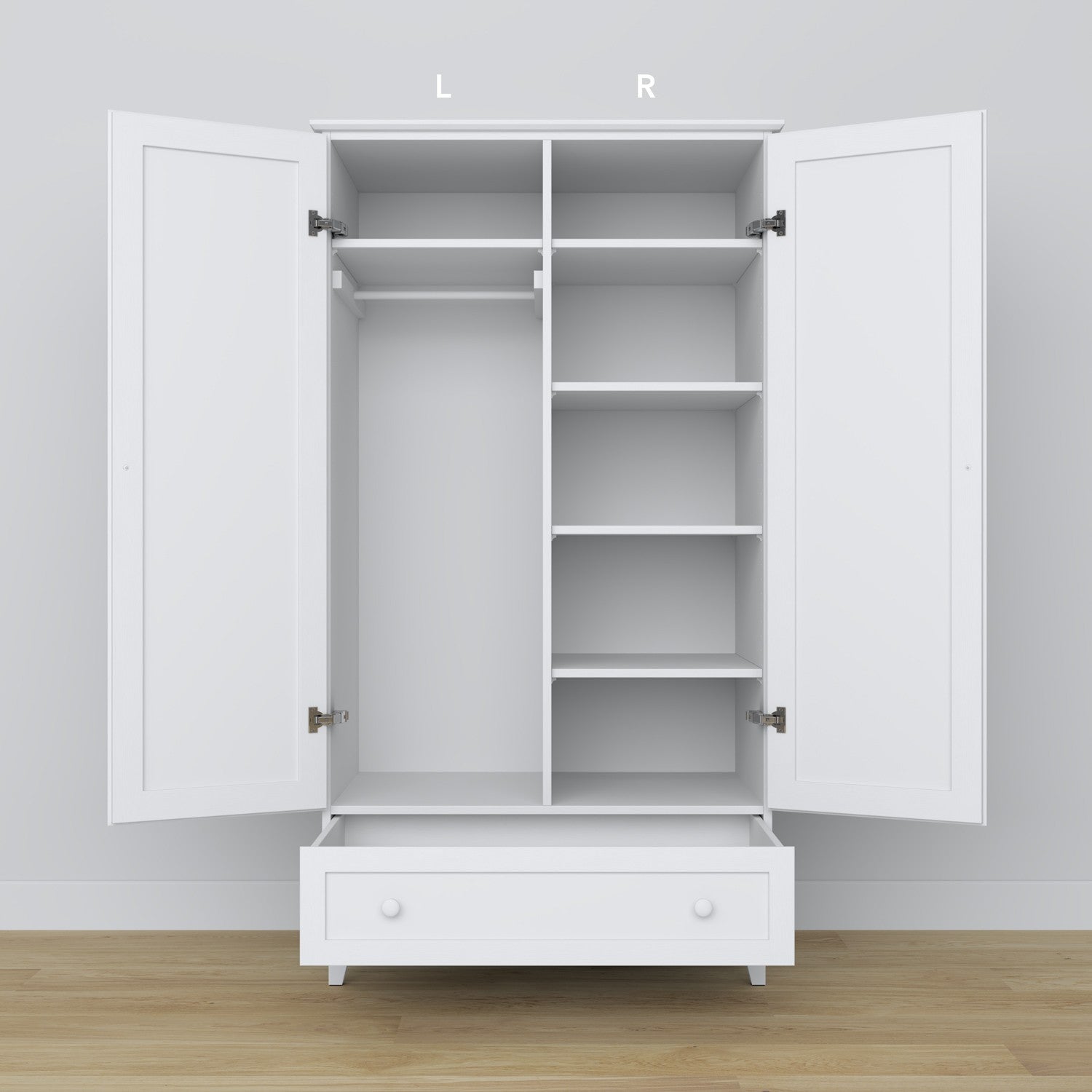Wooden wardrobe 2D1S Scandi white