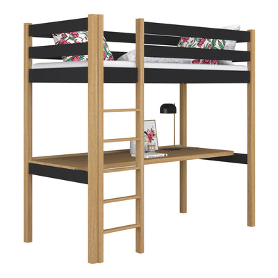 Lit mezzanine avec bureau en bois noir-chêne – chambre d'enfant, scandinave Nizio