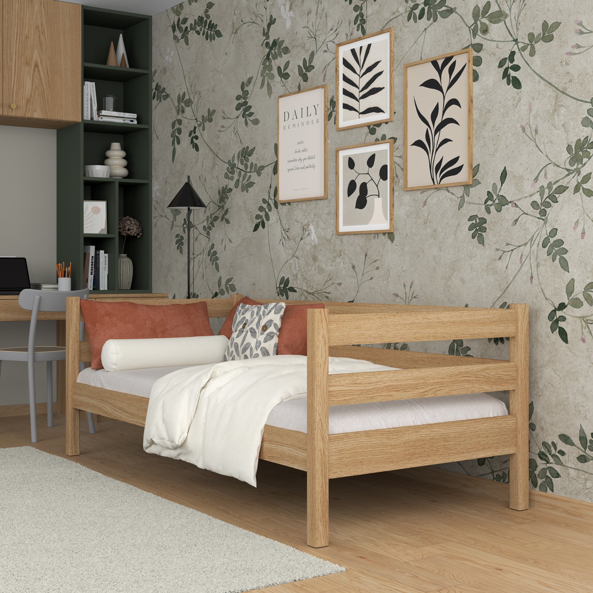 Sofa-lit en chêne chêne naturel – vue de côté, forme et proportions du meuble