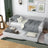 Sofa-lit en bois gris – tiroir ouvert, rangement pour literie