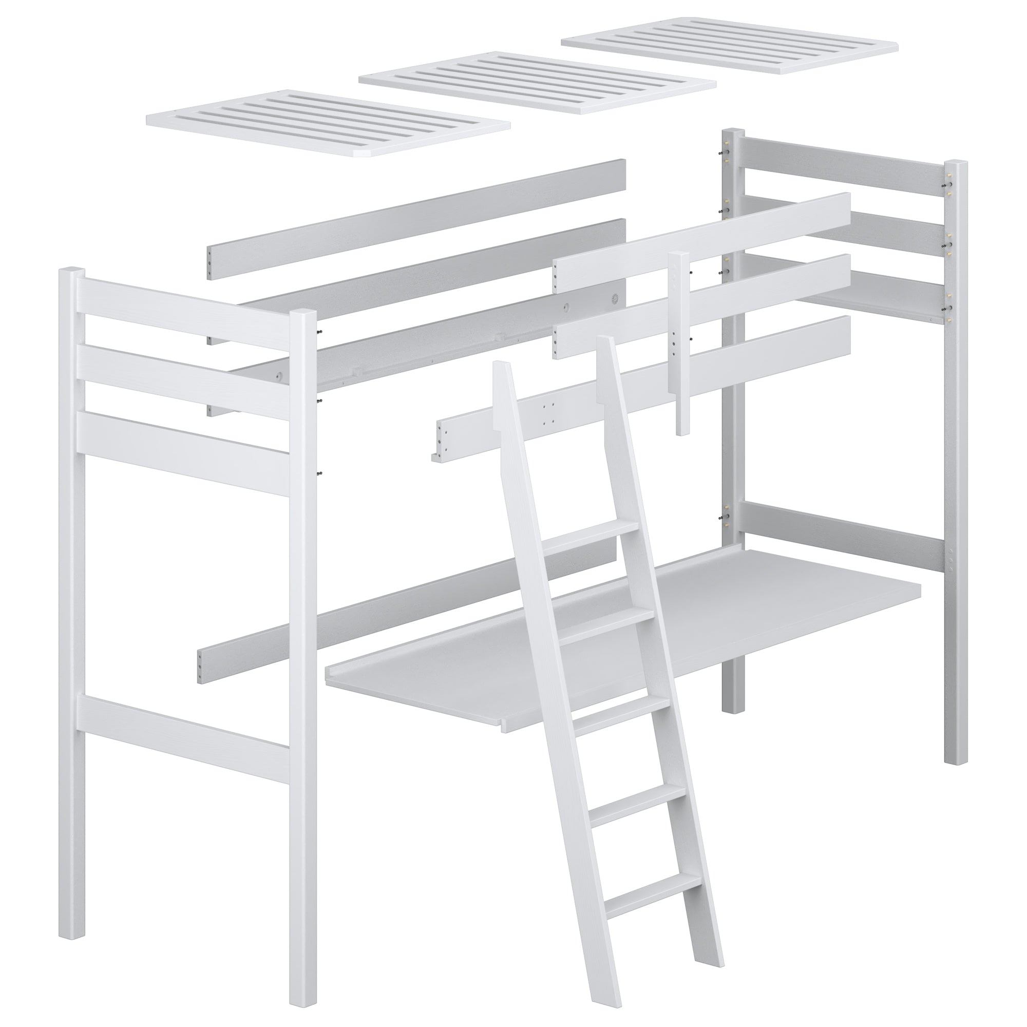 Lit mezzanine avec bureau en chêne chêne blanchi – décoration de chambre scandinave, Nizio
