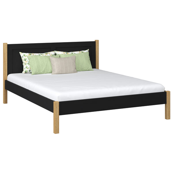 Wooden double bed black and oak – bedroom, solid wood, Scandinavian style