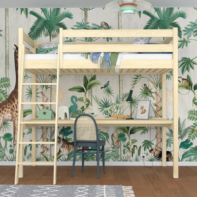 Lit mezzanine avec bureau en bois pin incolore – chambre d'enfant, scandinave Nizio