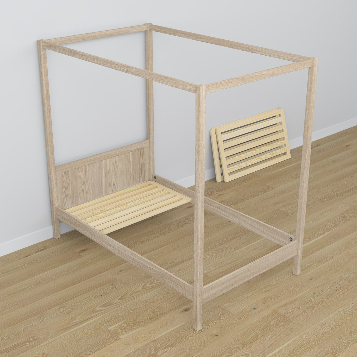Bleached Oak Canopy Bed – Oak Details and Joints, Nizio Home