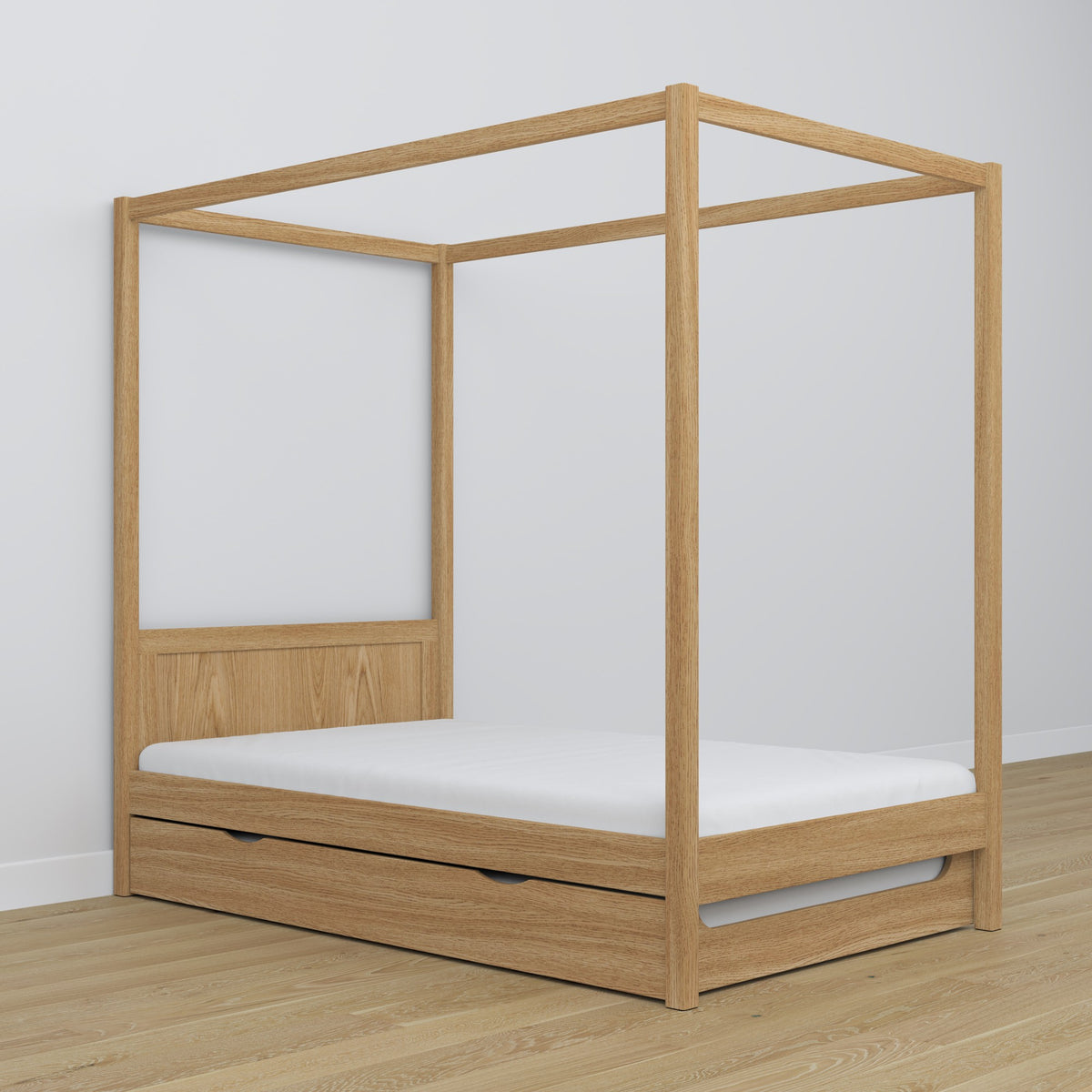 Lit chêne naturel avec baldaquin – tiroir na dodatkowy matelas, en chêne