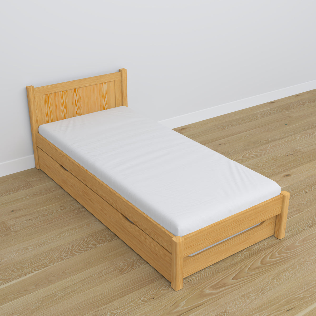 Lit pin naturel – tiroir na matelas, détails en bois, Nizio Home