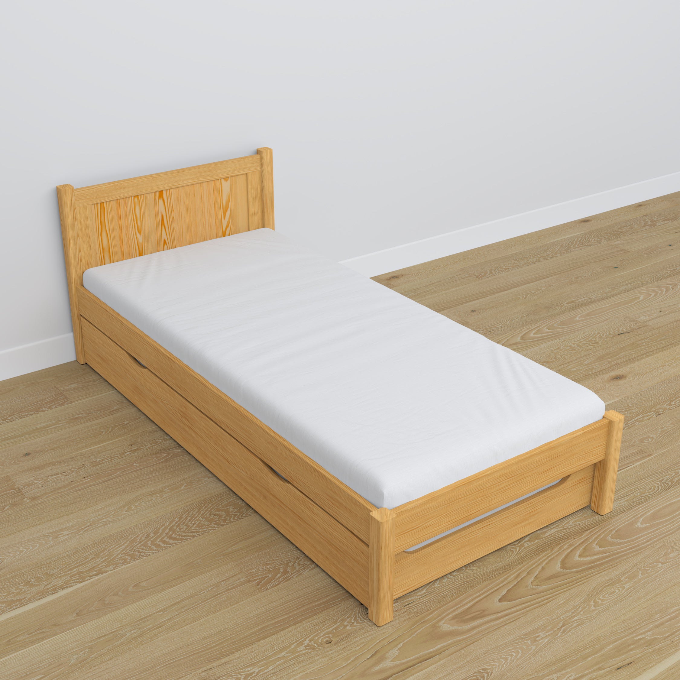 Lit pin naturel – tiroir na matelas, détails en bois, Nizio Home
