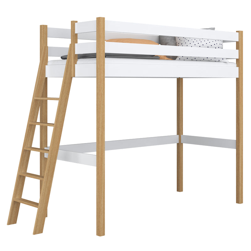 Lit mezzanine en bois blanc-chêne – chambre d'enfant, bois massif, style scandinave