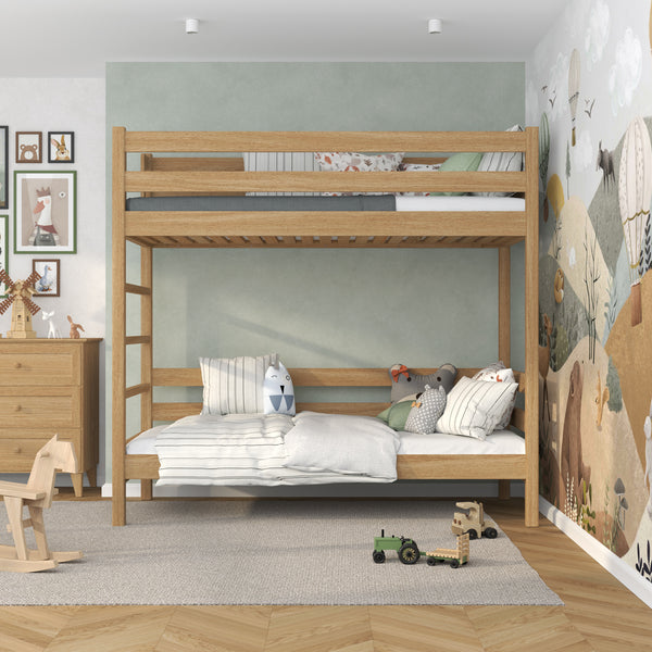 Lit superposé chêne naturel – échelle i barrière ochronna en chêne, Nizio Home