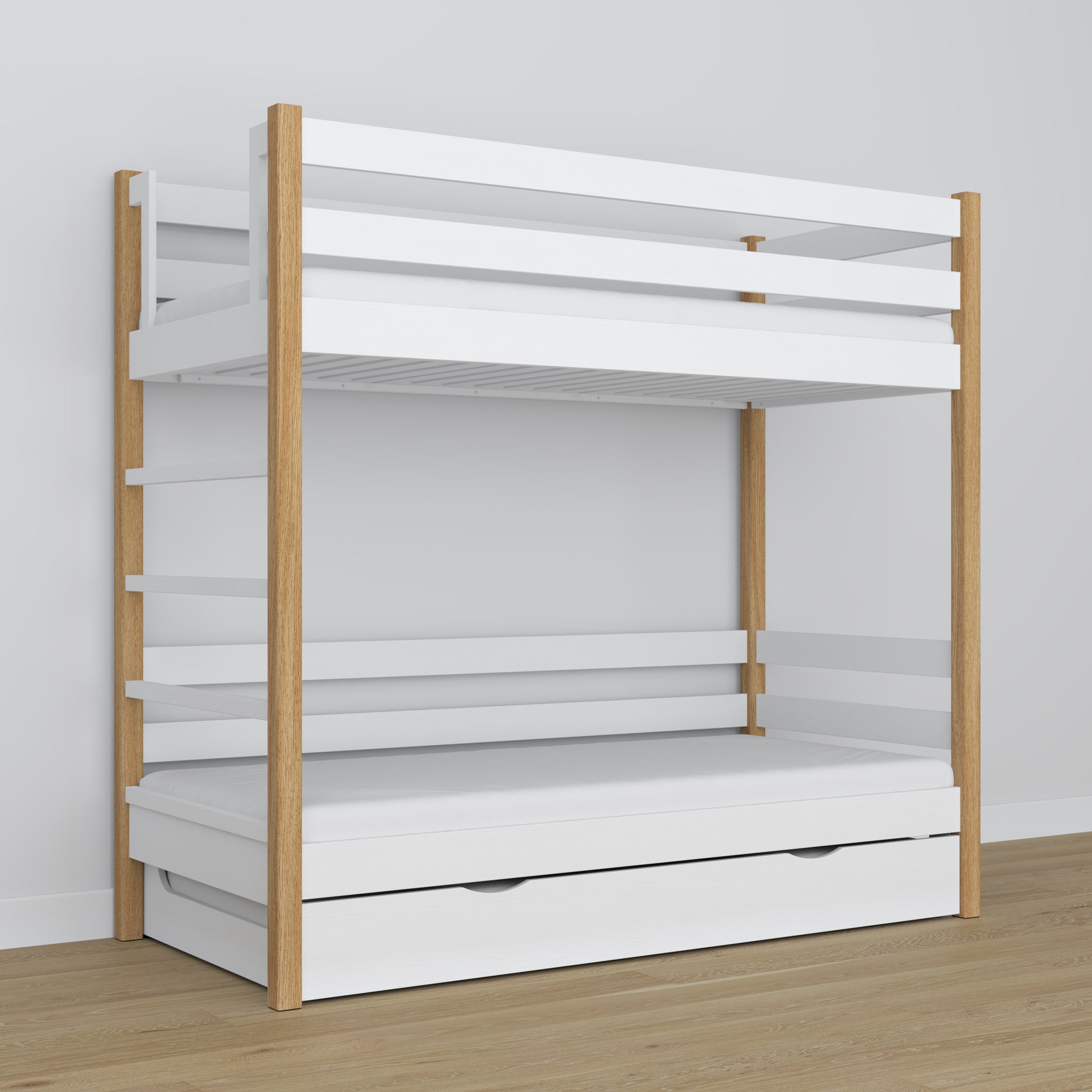 Lit superposé en bois blanc-chêne z tiroir na matelas – décoration de chambre