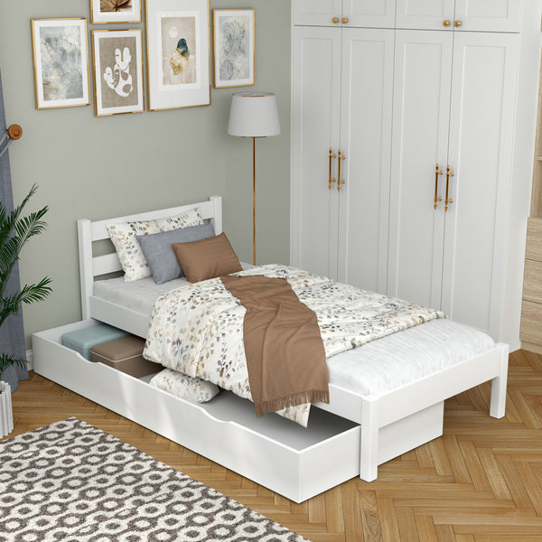Lit blanc z tiroir – rangement spacieux, en bois, pour enfants Nizio