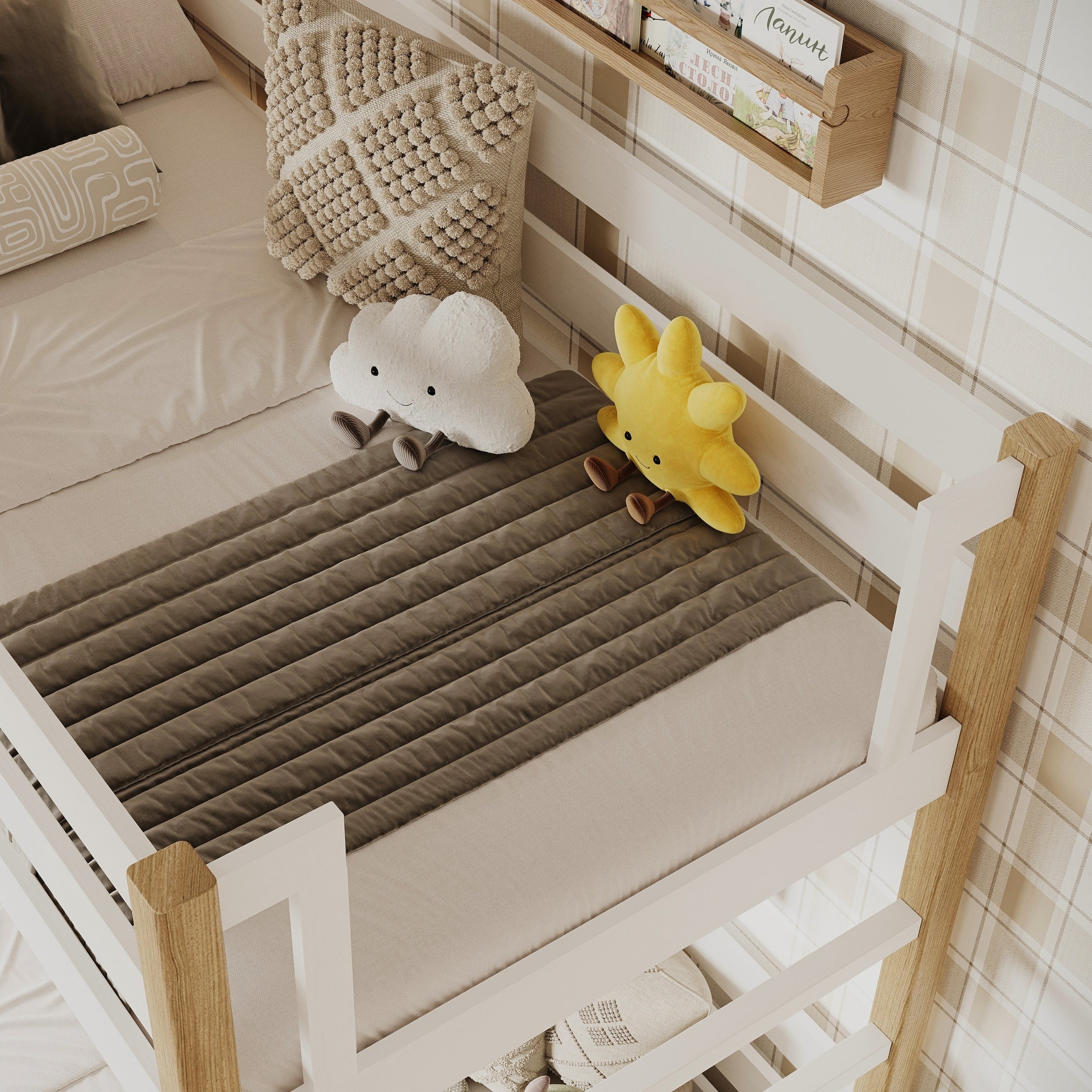 Lit superposé blanc-chêne pour enfants – tiroir na matelas, en bois, Nizio