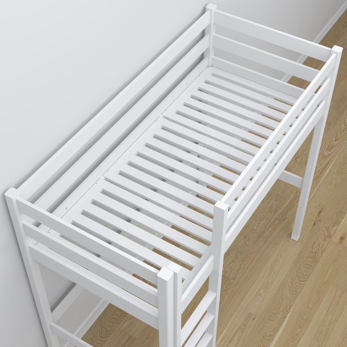 Lit mezzanine blanc en bois – vue du dessus na chambre
