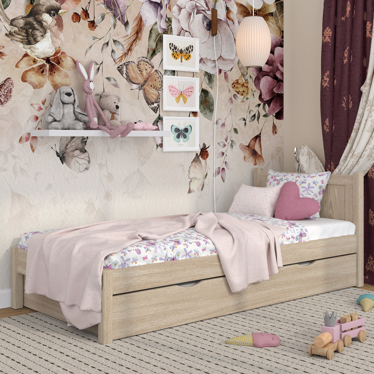 Lit chêne blanchi z tiroir na dodatkowy matelas – en chêne, pour enfants Nizio