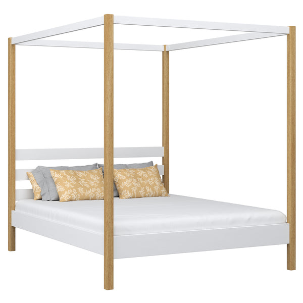 En bois lit double à baldaquin N01 blanc en chêne – vue générale, bois massif