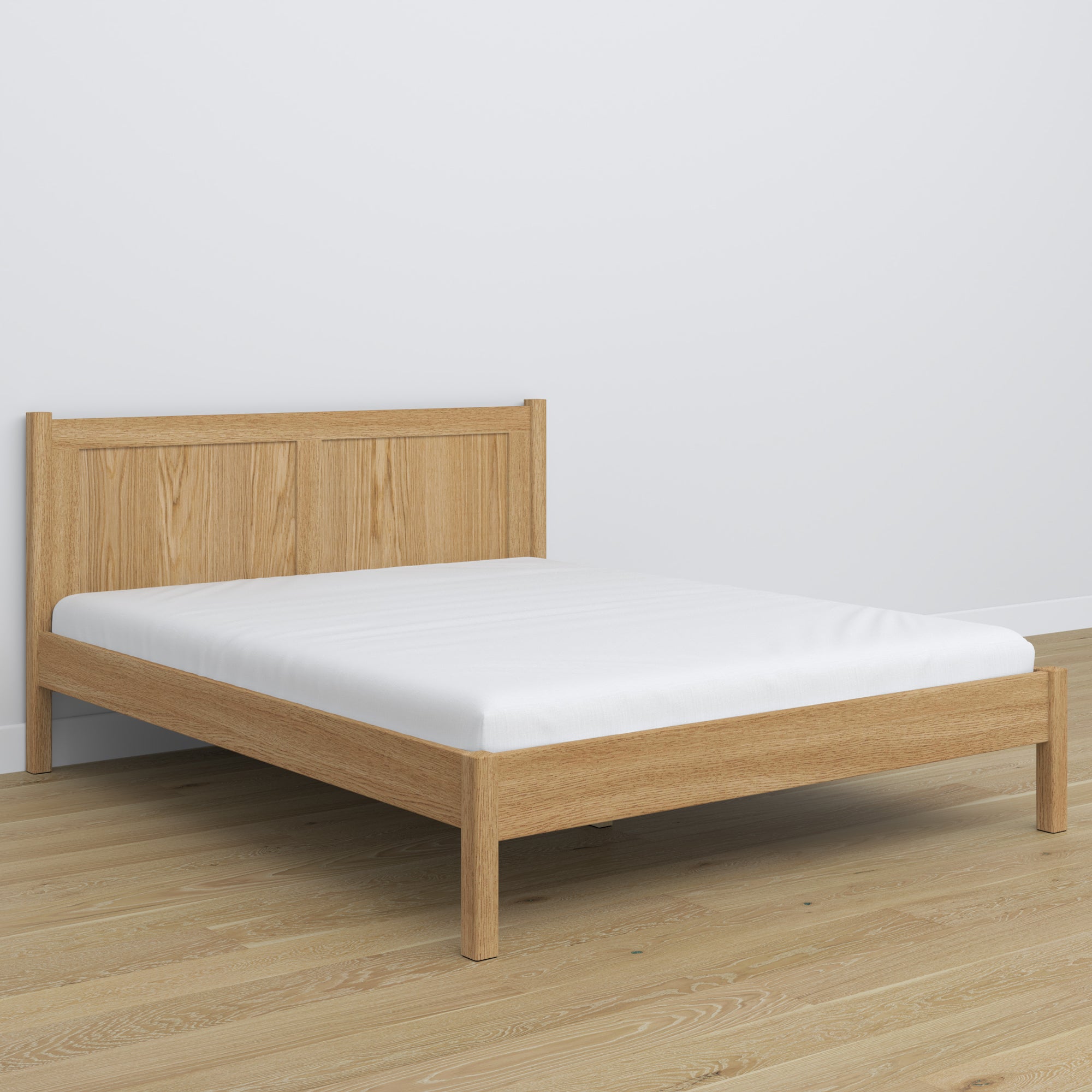 Lit double chêne naturel – tête de lit en chêne, gros plan sur la qualité du bois