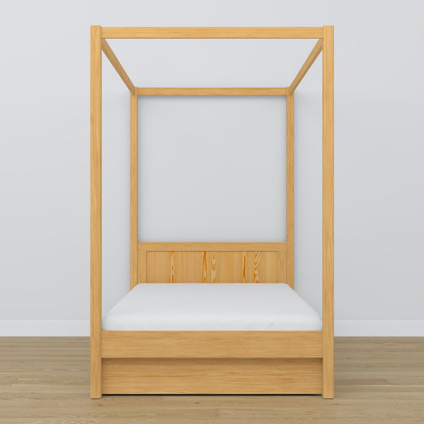 Lit pin naturel avec baldaquin – tiroir ouvert, en bois, Nizio Home