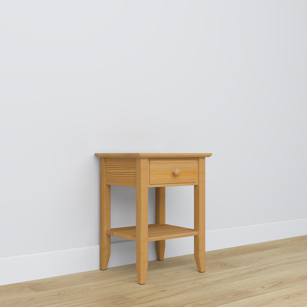 Bedside table N01 natural pine – pine wood, front view, Nizio Home