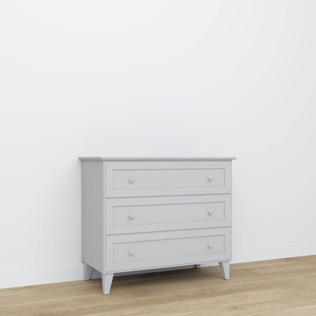 Commode 3S gris – en bois, szuflady fermé, vue frontale, Nizio