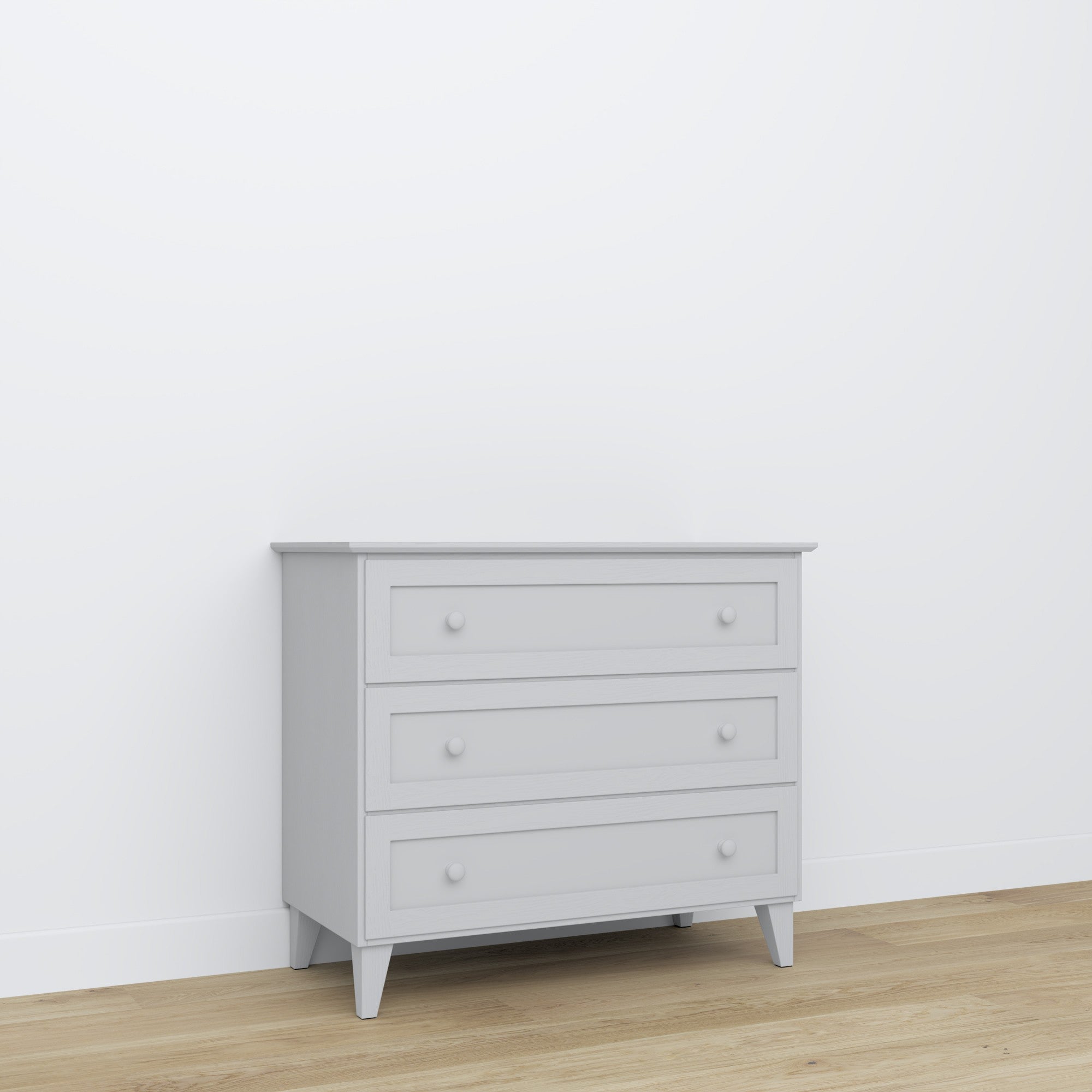 Commode 3S gris – en bois, szuflady fermé, vue frontale, Nizio