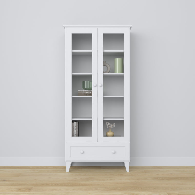 Vitrine z tiroir en bois blanc 90 cm – salon, style scandinave Nizio