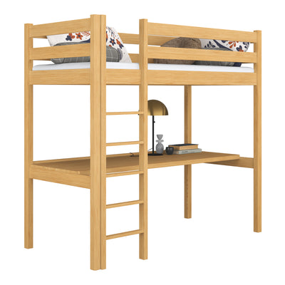 Lit mezzanine avec bureau en bois pin naturel – chambre d'enfant, scandinave Nizio