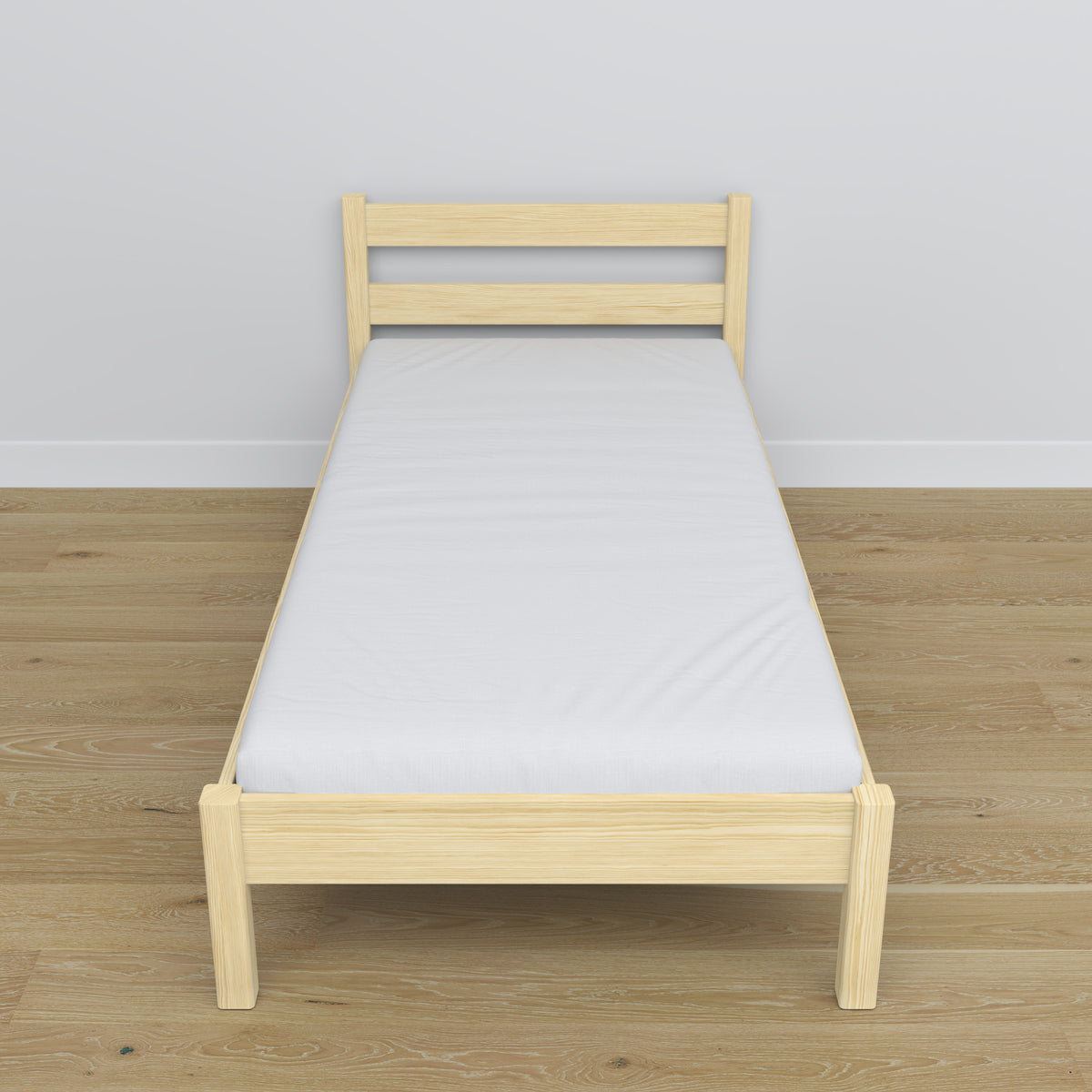 Clear pine bed in a child’s room – Scandinavian arrangement, wooden