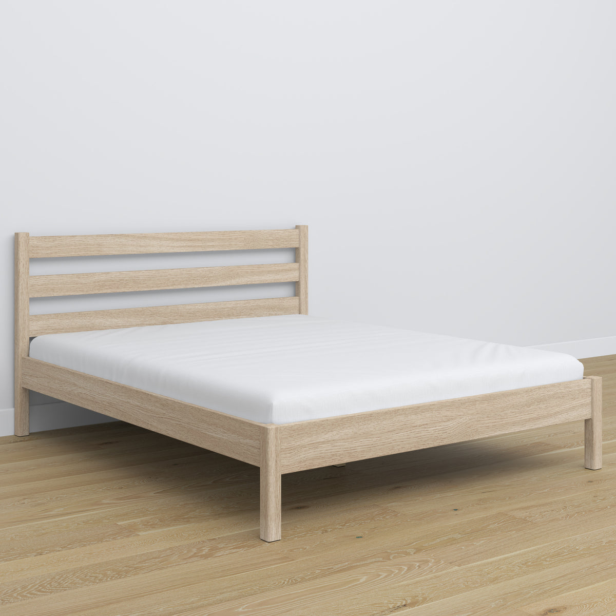 Lit double chêne blanchi – tête de lit en chêne, gros plan sur la qualité du bois