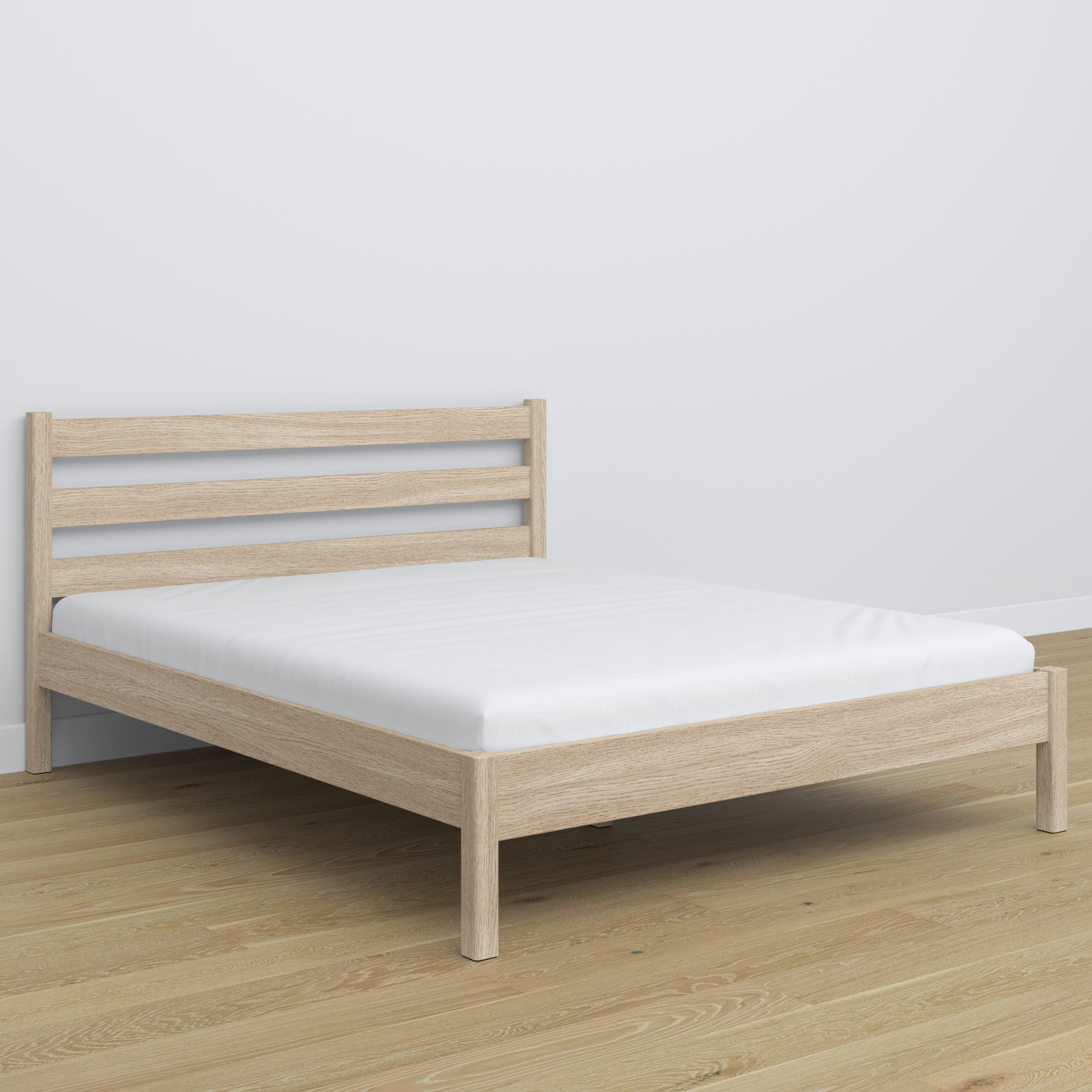 Lit double chêne blanchi – tête de lit en chêne, gros plan sur la qualité du bois