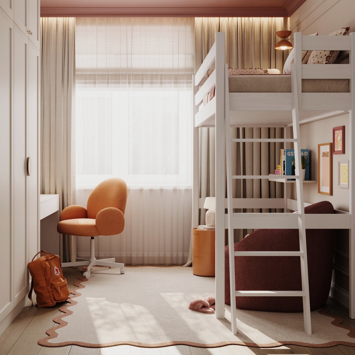 Lit mezzanine en bois blanc – détails des assemblages et de l'échelle, Nizio Home